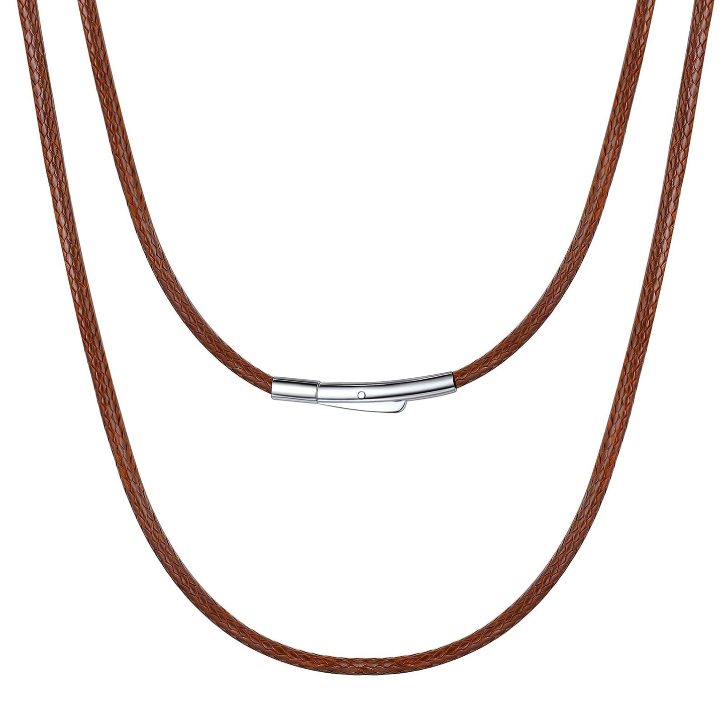 Bestyle Brown Leather Necklace for Men Women,Waterproof Wax Woven Rope Chain with Stainless Steel Clasp, 2MM Leather Cord Necklace for Pendants 16"