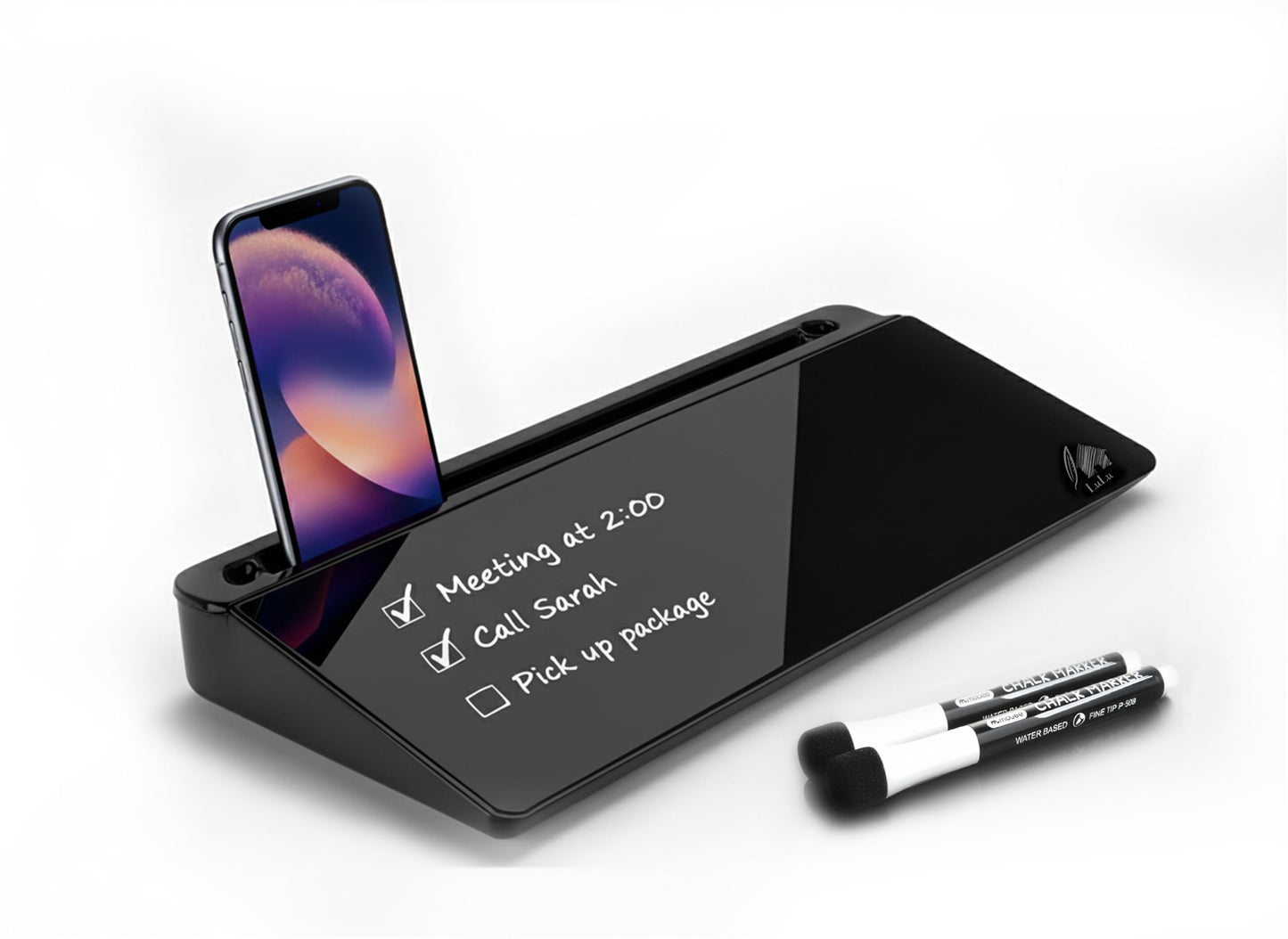 Lulu Office Black Glass Desktop Whiteboard – Modern Dry Erase Board with Storage Drawer for Desk Notes & Organization