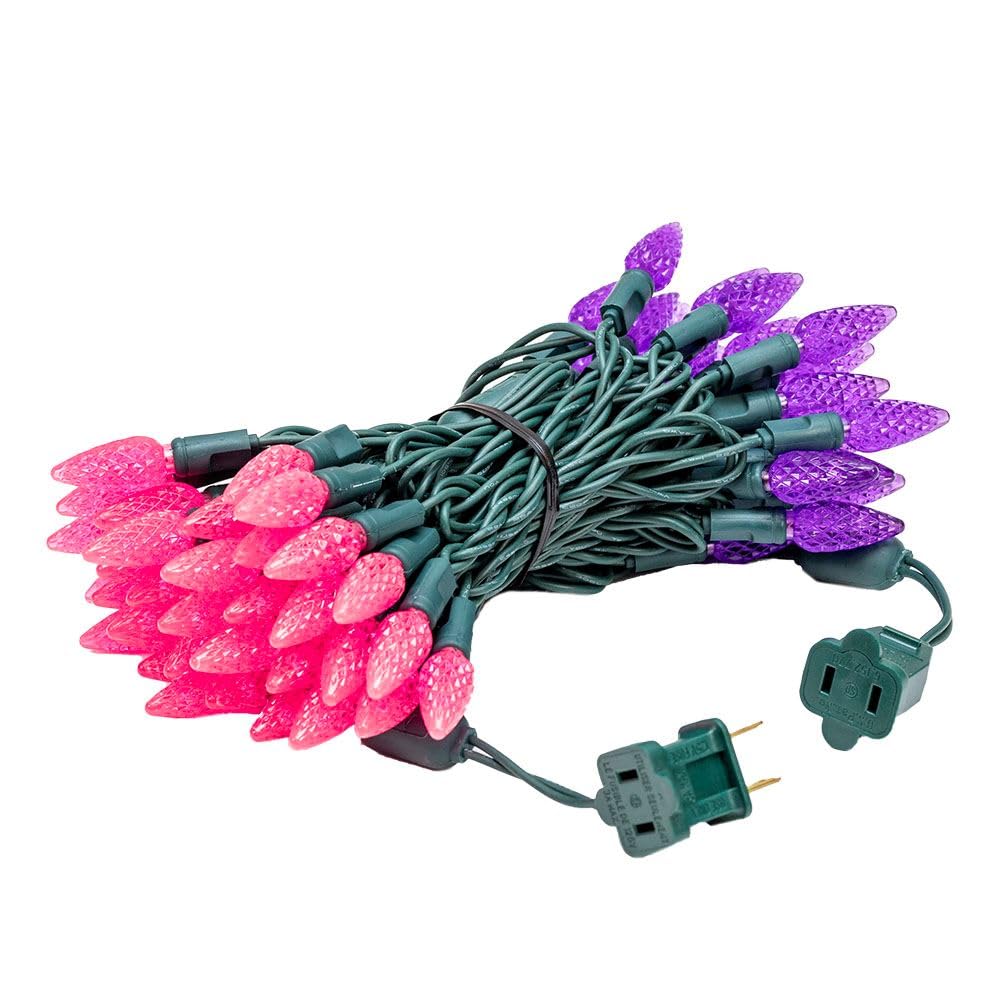 Novelty Lights 24FT 70 LED C6 LED Valentine's Day String Lights, Outdoor Christmas Tree Commercial Grade LED String Lights, Permanent Christmas Lights Outdoor Tree Decorations Outdoor (Pink/Purple)
