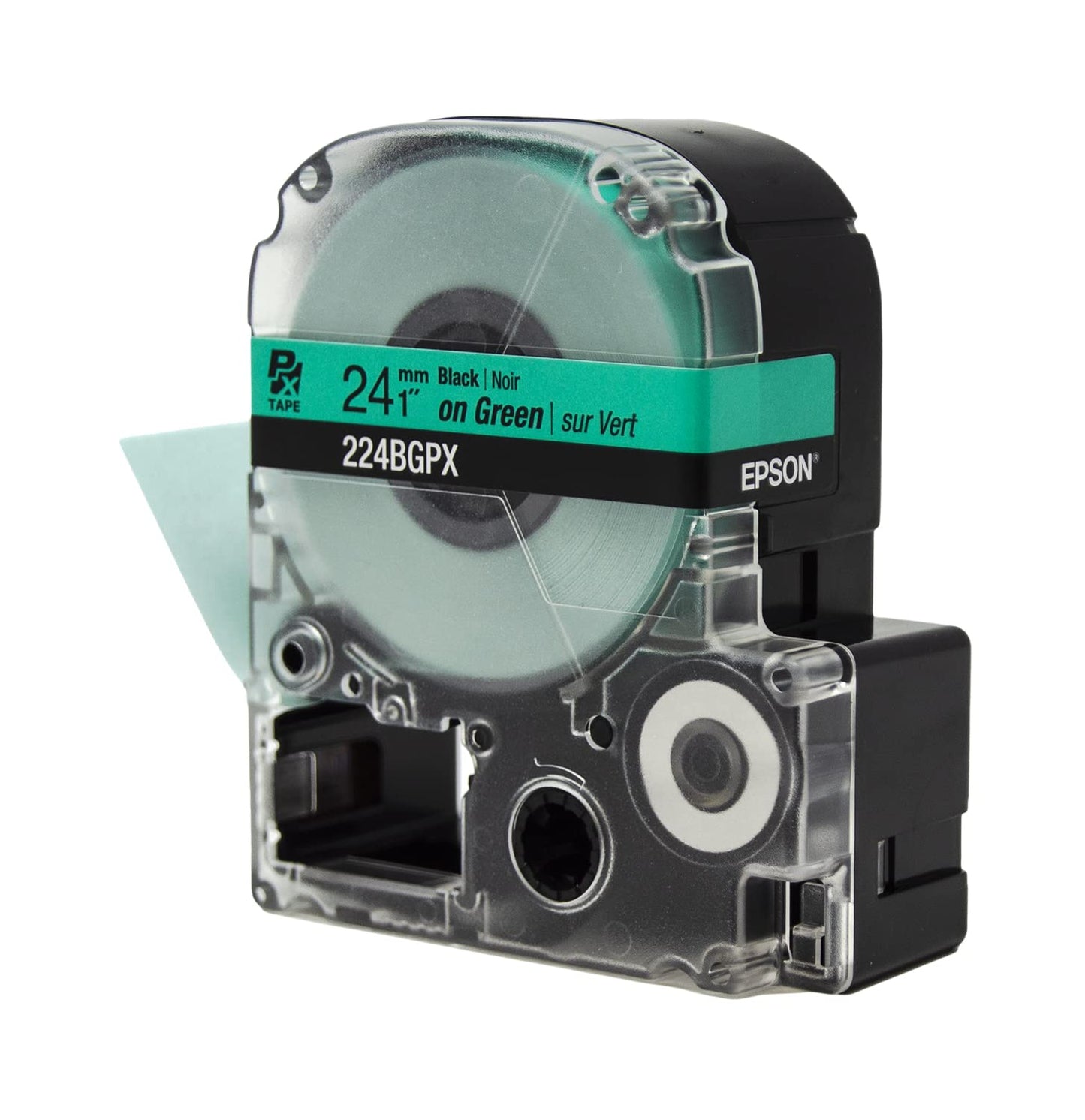 Epson LABELWORKS 224BGPX Genuine PET (Polyester) Tape Cartridge - Black on Green Label Maker Tape - 1" (24MM) Wide, 30'