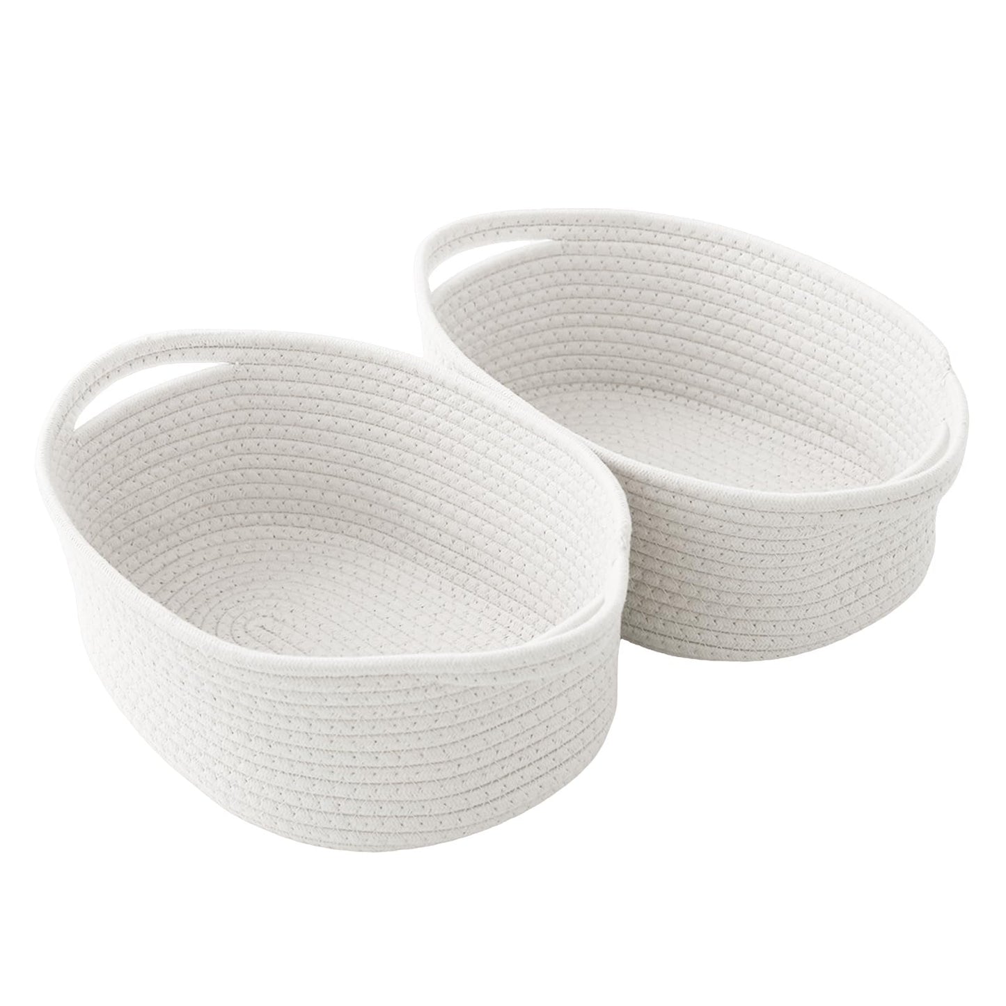HZFTJOY 2 Pack Small Woven Rope Basket-Empty Gifts Basket with Bag and Ribbons,Cute Handle Organizer Box for Birthday/Baby Shower, Toy Storage, Nursery Organizing & Shelf Decor(White)