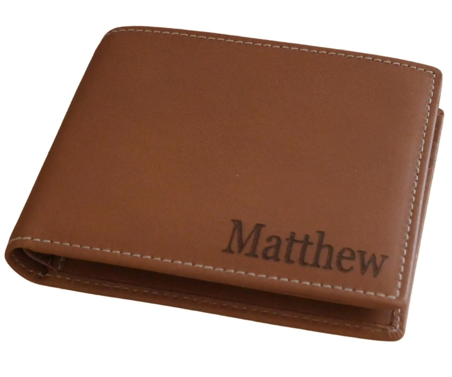 CraftZen Custom Genuine Leather Wallet for Men, RFID Blocking Personalized Bifold Wallet with ID Window, Engraved Real Leather Wallet for Men with Gift Box (Brown)