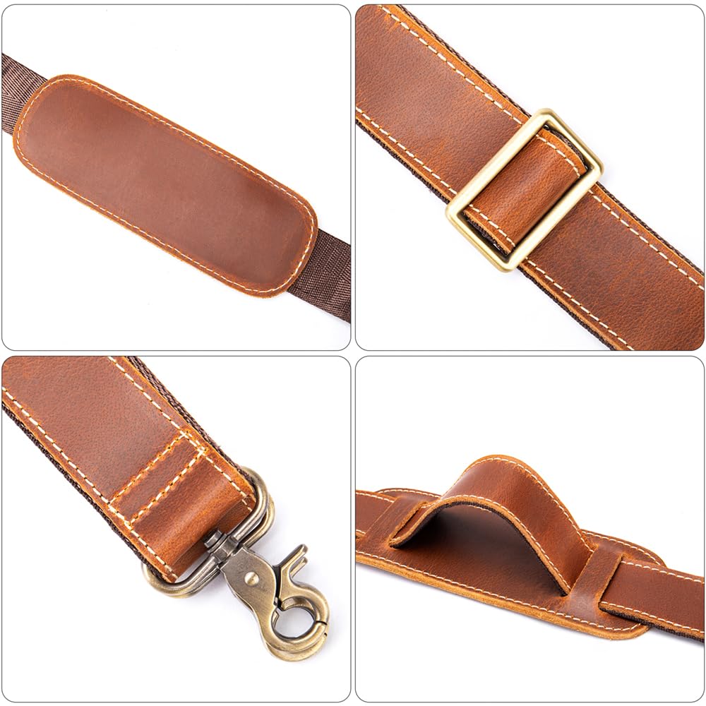 Leather Bag Strap Replacement - Adjustable Shoulder Strap for Messenger Briefcase Duffle Crossbody Bags