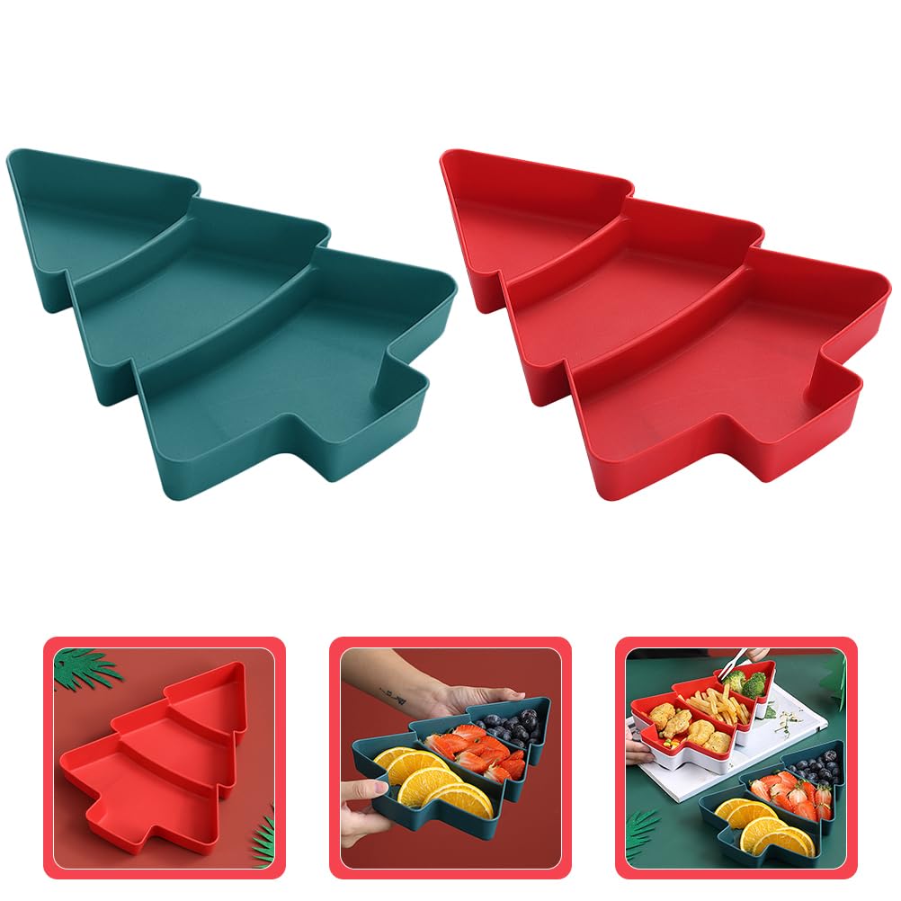 Amosfun Christmas Tree Snack Serving Tray 3 Grids Tree Shaped Plates for Dried Fruits Candy Nuts Treats Snack Christmas Party Favors 7 x 10 x 1.2 Inch