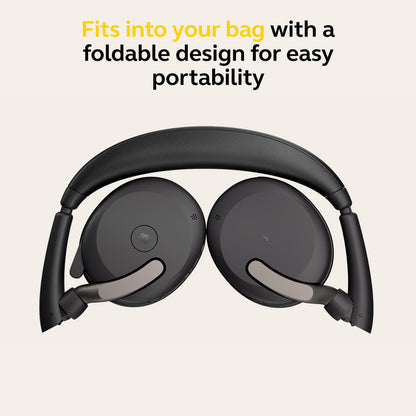 Jabra Evolve2 65 Flex Stereo Headset with Bluetooth, Wireless Charging Pad - Noise-Cancelling ClearVoice Technology & Hybrid Active Noise Cancellation - Certified for Microsoft Teams - Black