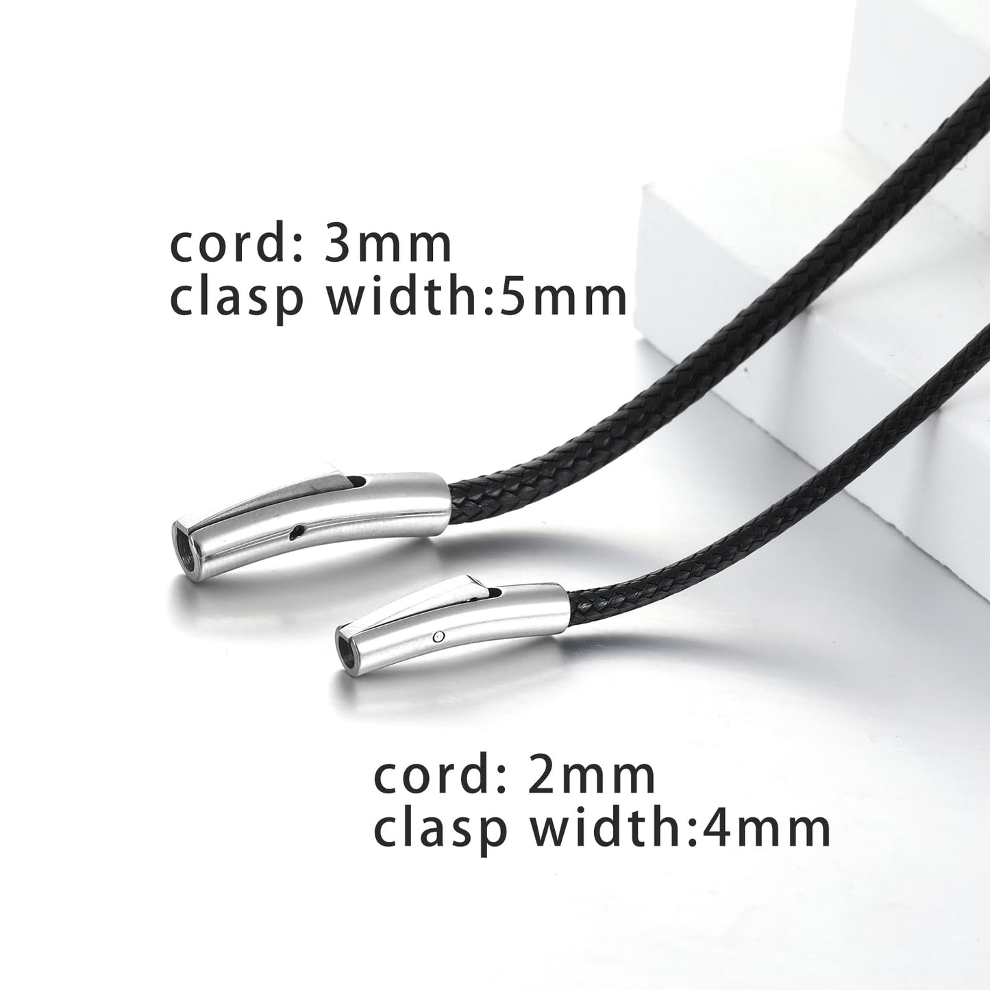 SKQIR 2mm Black Waterproof Braided Leather Cord Necklace with Durable Stainless Steel Snap Clasp Men Women Woven Wax String Rope Chain for DIY Pendant Length 24"