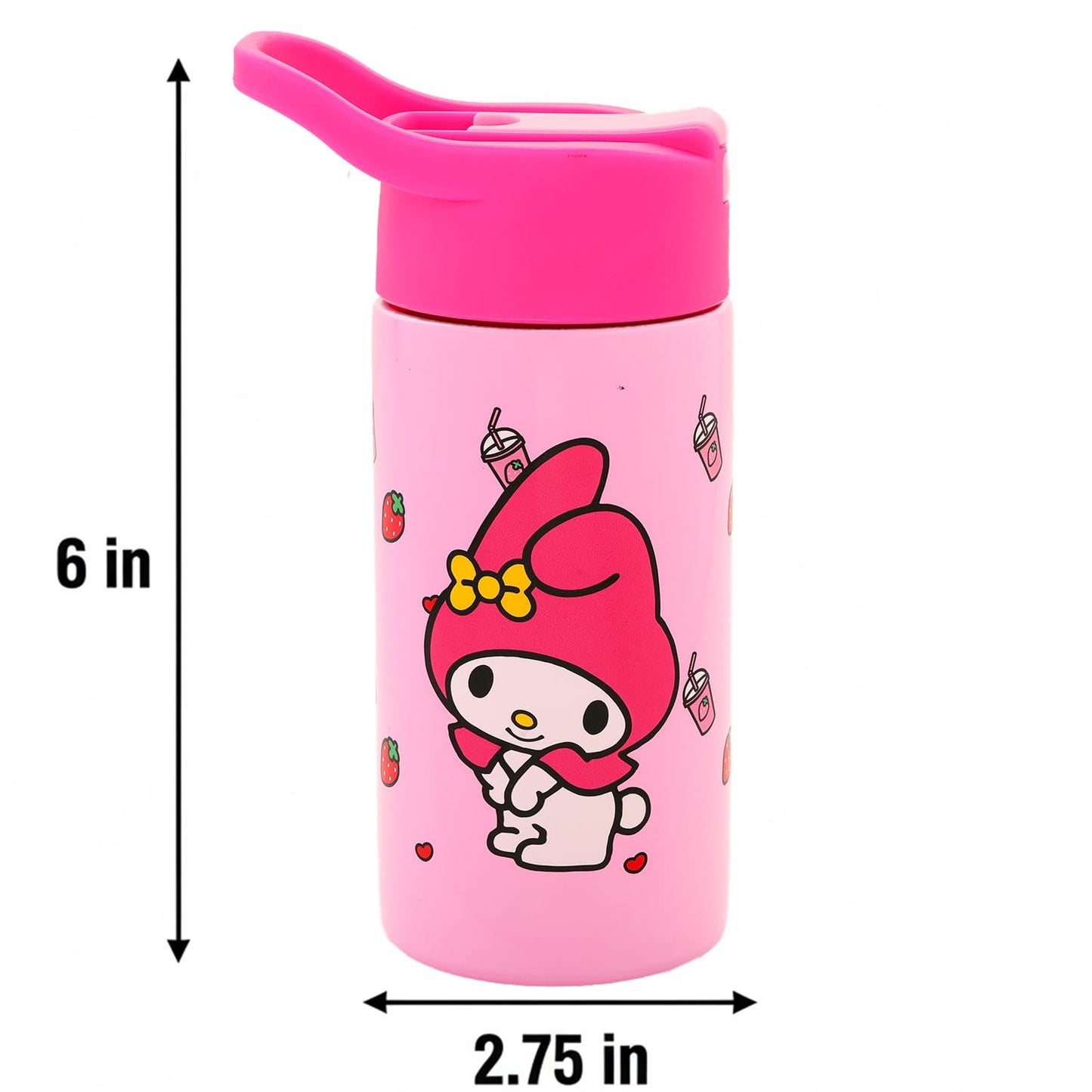 My Melody Stainless Steel Water Bottle for Girls - Bundle with 14 Oz My Melody Drinking Cup For Home, School, and Sports, Plus Sticker, More | Sanrio Water Bottle with Straw