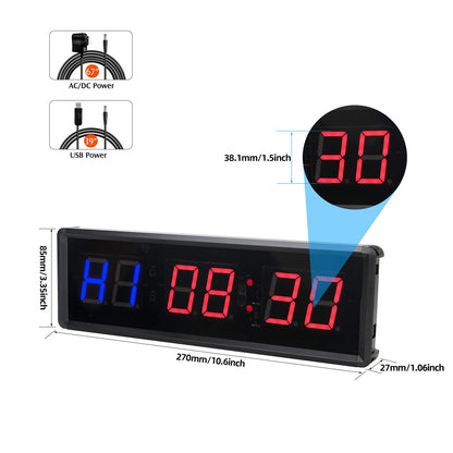 Gym Timer 1.5" LED Interval Timer Workout Timer Clock Stopwatch Timer Count Down/Up with Remote, Home Gym Garage Fitness with Buzzer,Digital Interval Training Timer for Classroom and Outdoor