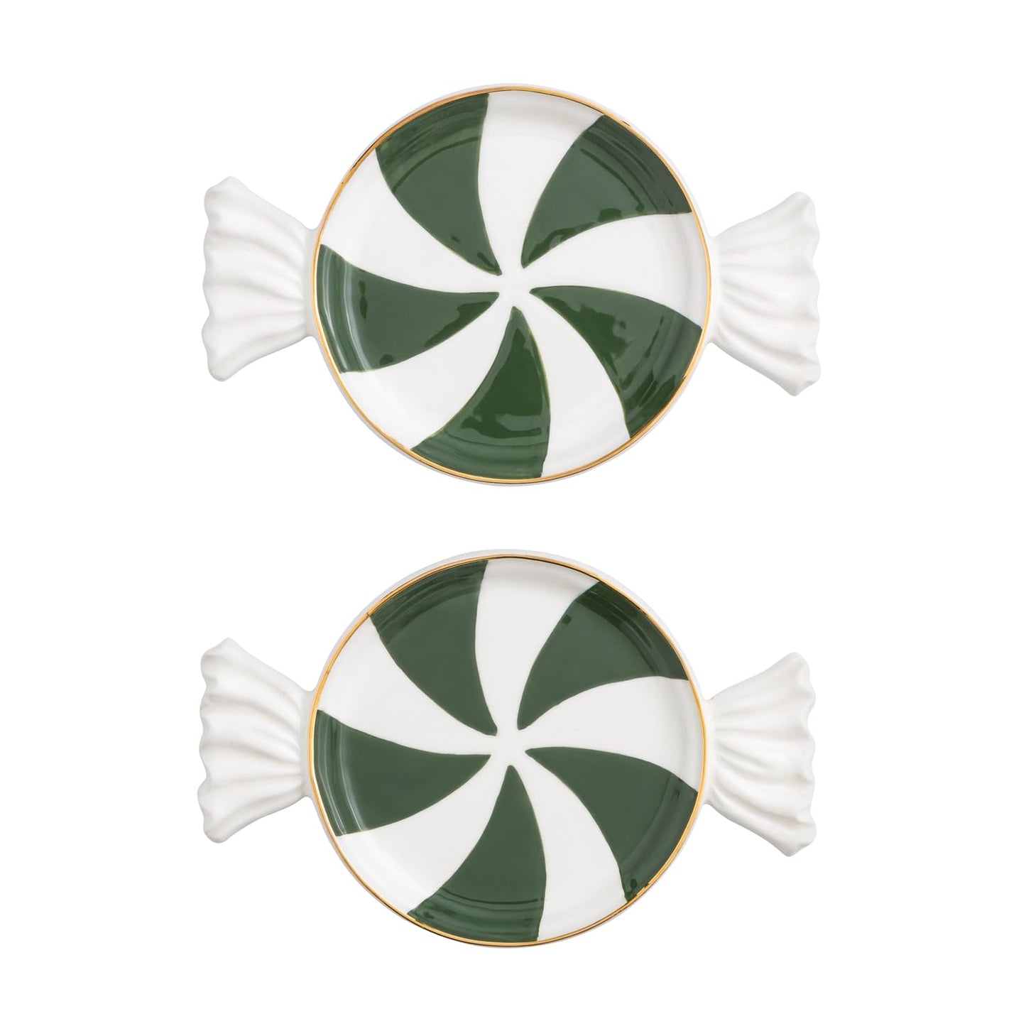 Mud Pie Christmas Green Peppermint Tidbit Plate Set of 2