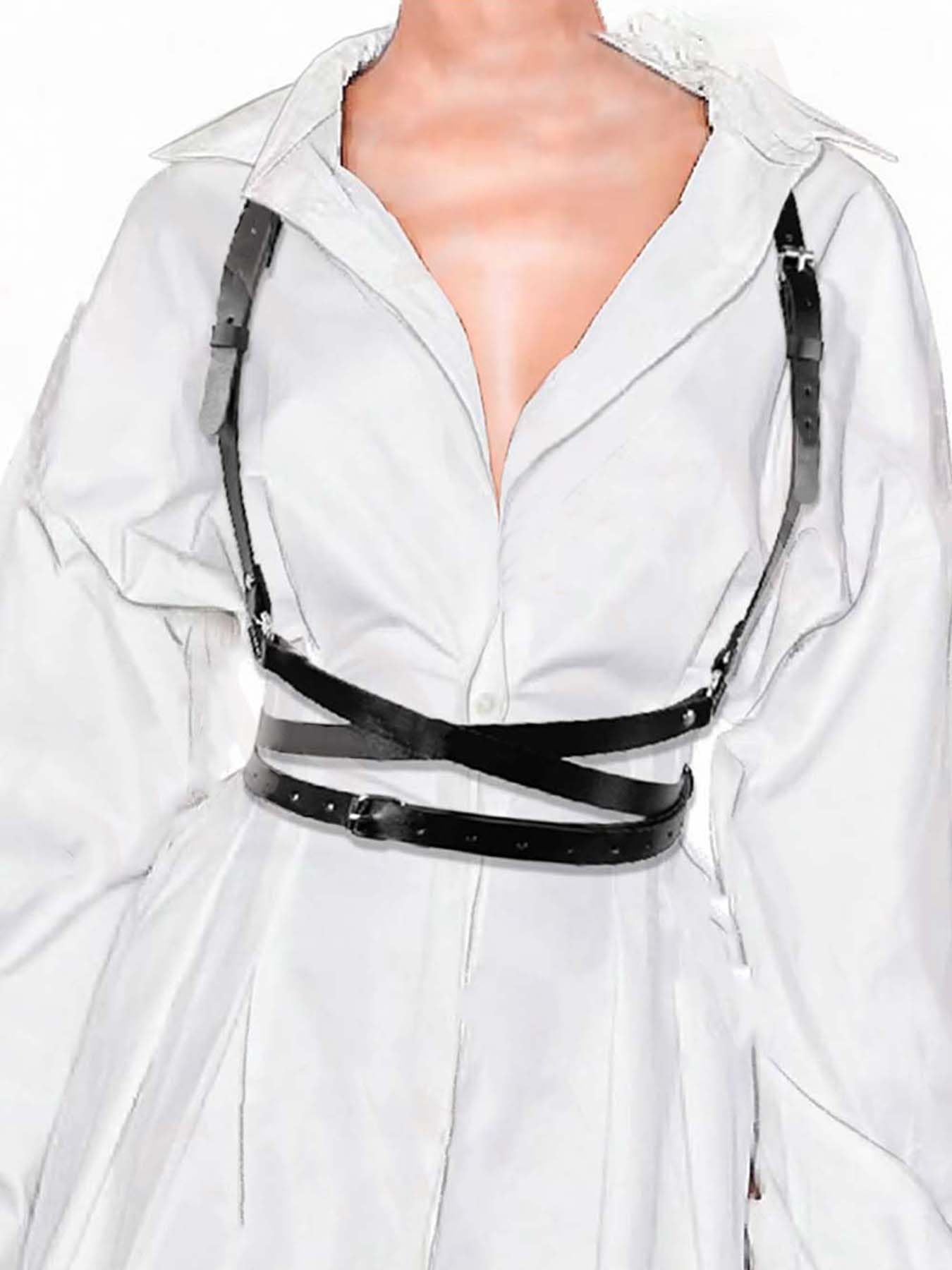 WARANDOD Leather Harness for Women Fashion Goth Chest Pu Black Harness Top Body Punk Belt Adjustable Waist Belts Rave Cosplay Halloween Accessories(Fits Waist 25-30in)