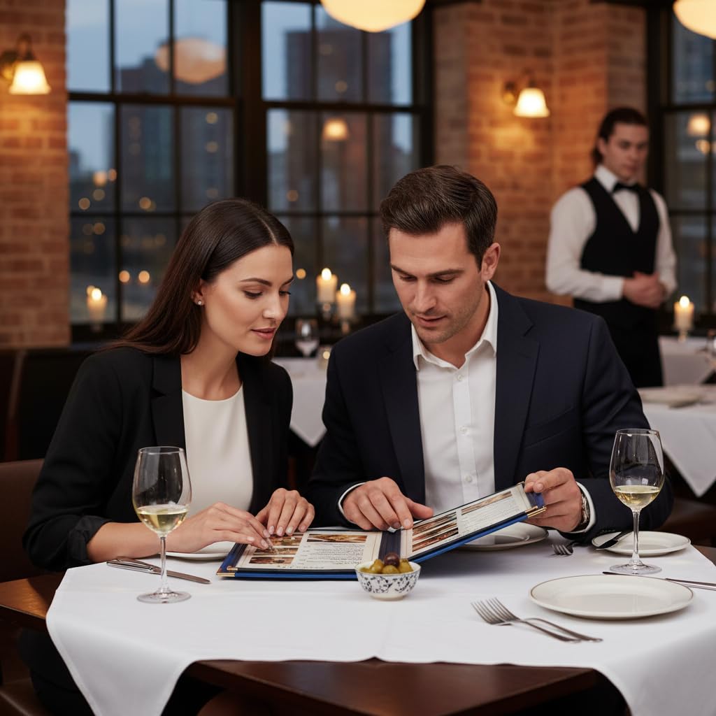 2-Pack Menu Covers 8.5x11 Inch, Navy Blue Leather Menu Holder for Restaurant Hotel, 2 Pages 4 Views Menu Book for Wine List, Dinner, Banquet & Catering