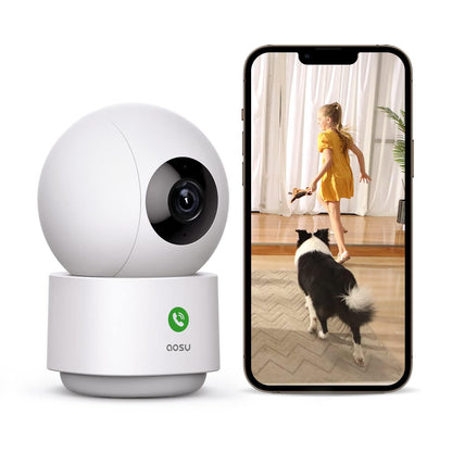AOSU 2K Security Camera Indoor, Baby Monitor Pet Camera 360-Degree for Home Security with 2.4 GHz Wi-Fi Router, One-Touch Call, Smart Motion Tracking, IR Night Vision, Compatible with Alexa