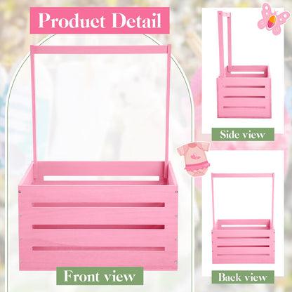 Suzile Wooden Baby Shower Crate Closet Wood Basket for Gifts with Handle Boy Girl Clothes Gender Reveal Storage Box for Newborn New Parent(Pink)