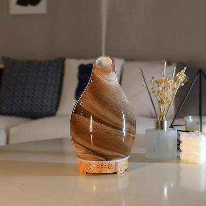 Essential Oil Diffuser Hand Blown Glass Aromatherapy Diffuser - Ultrasonic Cool Mist Scent Aroma Diffuser, Whisper Quiet with Auto Shut-Off, Timer Setting &7 Colors Night Light for Home