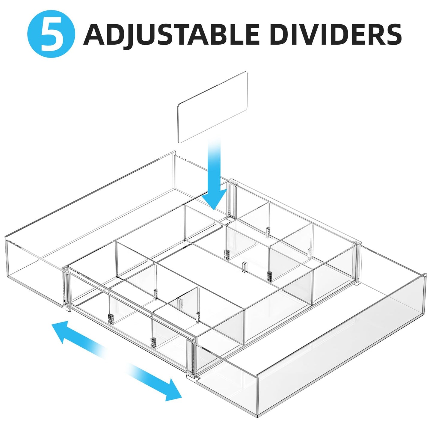 Marbrasse Expandable Desk Drawer Organizer, Clear Plastic Drawer Organizer Tray with 10 Adjustable Compartments, Desk Organizers and Accessories, 5 Drawer Dividers for Office Supplies, Makeup(Clear)