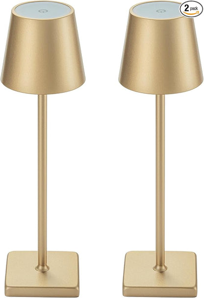 2 Pack Rechargeable Cordless Table Lamps, 5200mAh Battery Touch Table Light, Aluminum Shell Stepless Dimmable Portable LED Desk Lamp for Dinner/Restaurant/Outdoor Gold