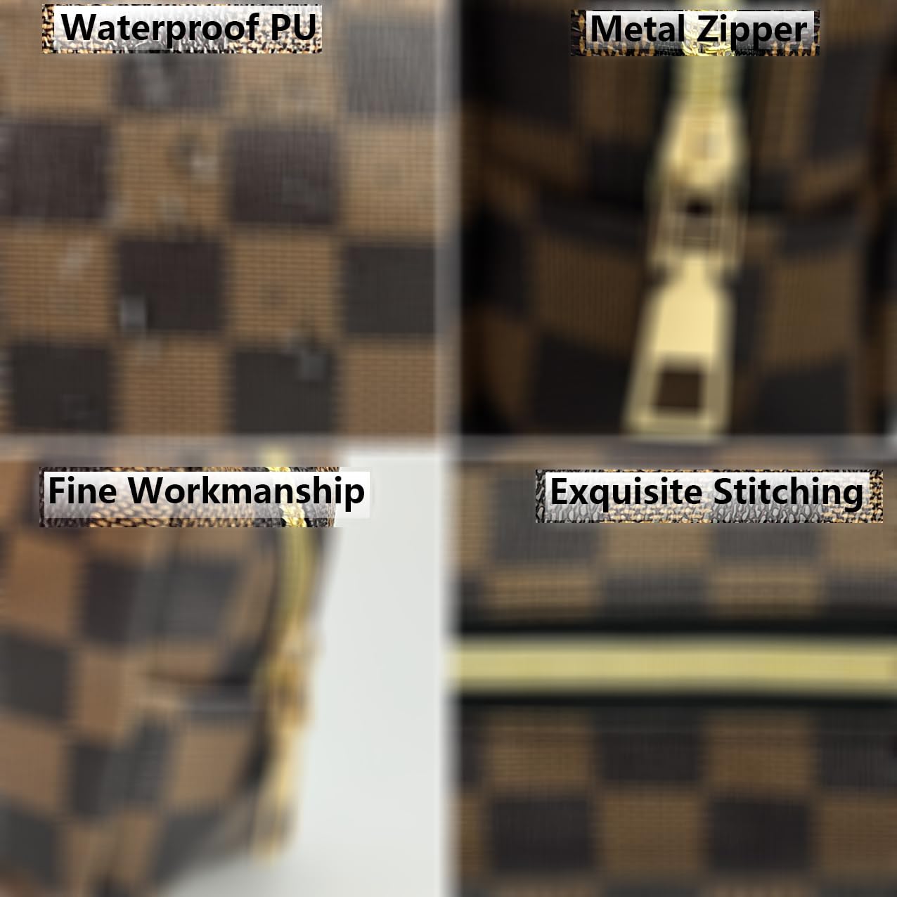 Brown Checkered Makeup Bag Set, Portable with Adjustable Partition, Large Capacity Pouch for Travel Organizer, Makeup Brushes Bag, Waterproof, Toiletries, Designer for Gift( 3Pcs Brown Checkered)