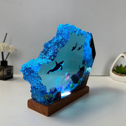 VISIOLEX Resin Ocean Lamp, Resin Wooden Lamp, Table Lamp, Night Lamp, Resin Lamp, Ocean Lamp, Tabletop Art Decoration, Handmade Bedside Wooden Table Resin Lamp, Bedroom Decoration (6 * 4in)