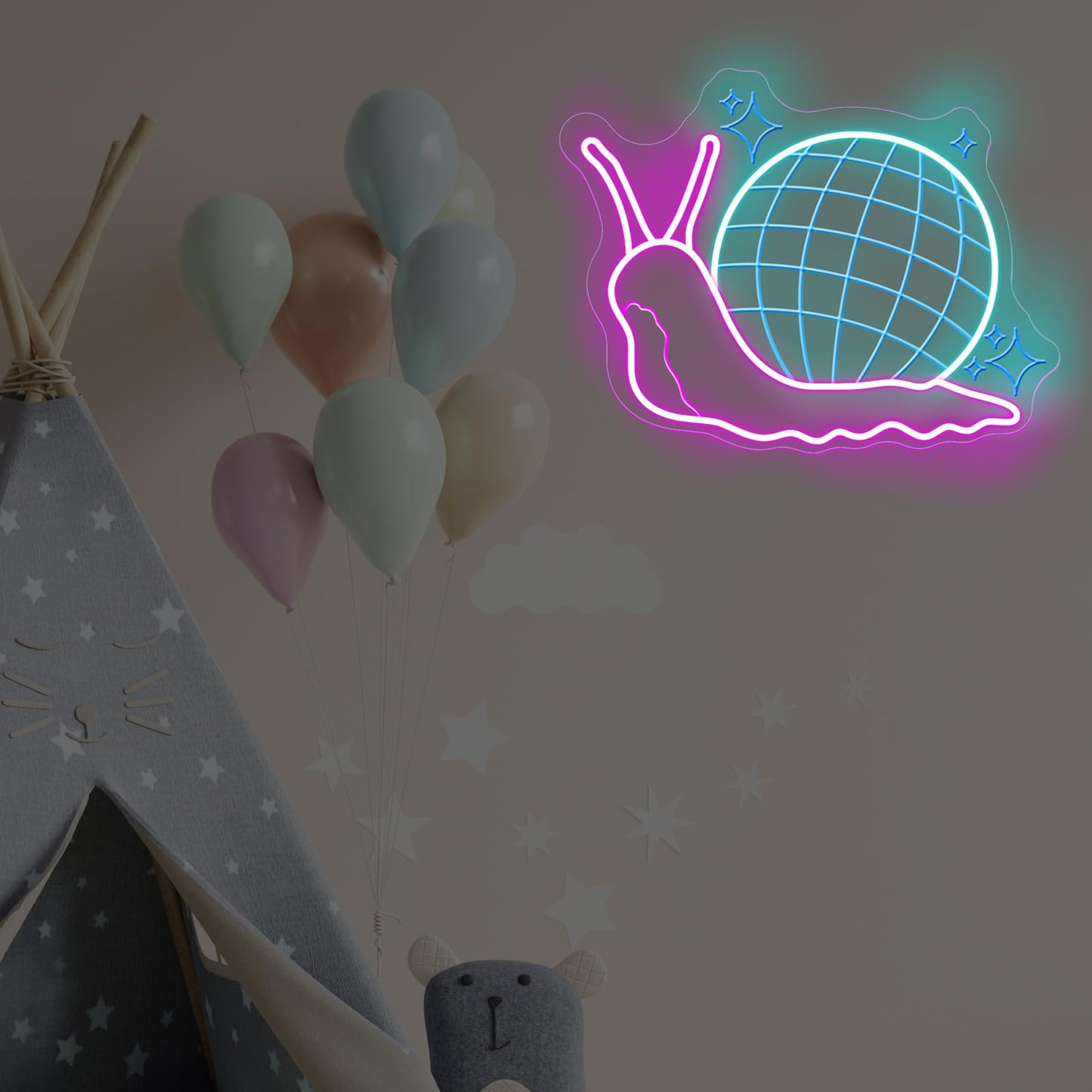 Disco ball Snail Neon Sign, Party Wall Art Neon Bar Sign for Business Beer Music Bar Club Bedroom Windows Glass Hotel Pub Cafe Wedding Birthday Party Gifts, Girl Room Decor, Disco Music Lover