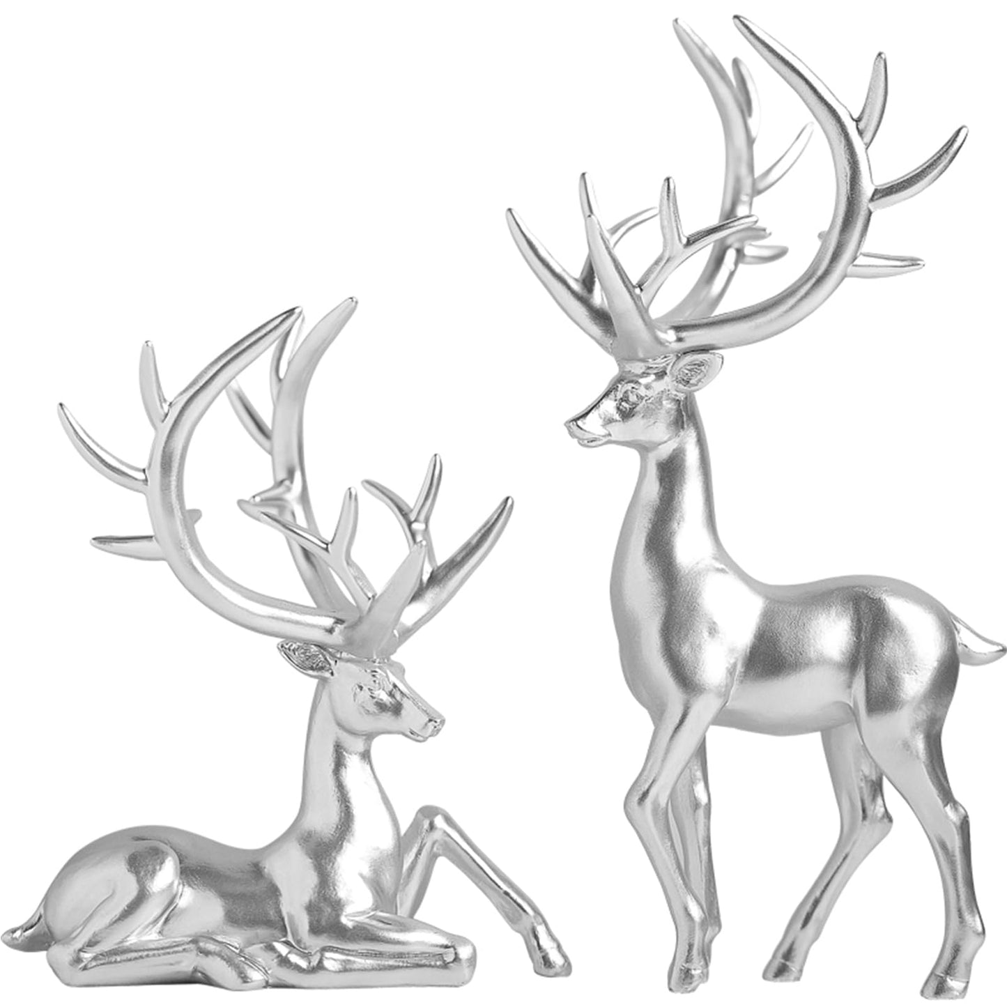 Zensounding 2PCS Christmas Reindeer Resin Sculptures Deer Ornaments Reindeer Statues Light Luxury Casual Shape Suitable for Indoor or Outdoor Country Style Christmas Home Decoration (Silver)