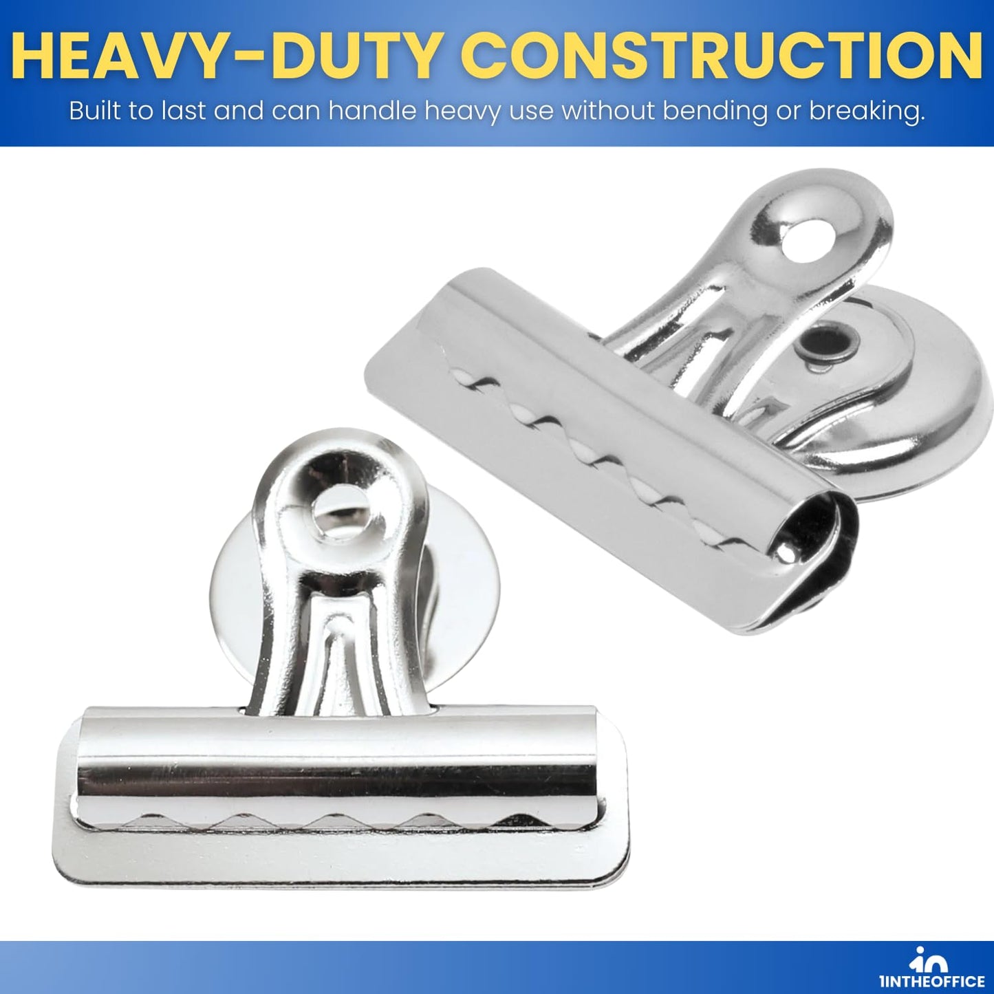 1InTheOffice Magnetic Clips for Refrigerator, Heavy Duty Refrigerator Bulldog Magnet Grip Clips, No. 2, 2.3" Width, 12 Pack, Silver
