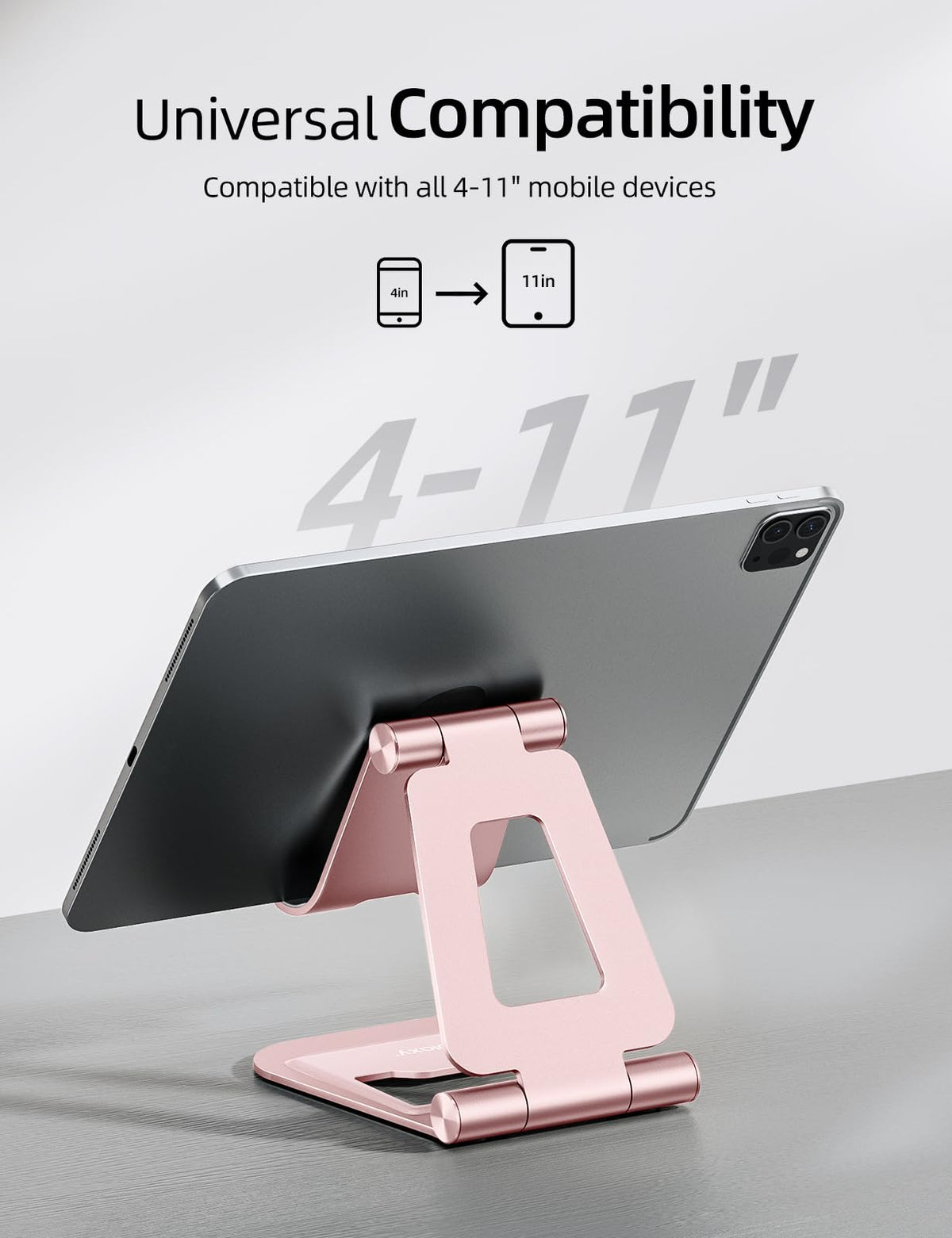 Nulaxy Aluminum Dual Foldable iPad Stand, Fully Adjustable Desktop Tablet Holder, Tablet Accessories for Office Kindle Compatible with Mobile Devices iPad Pro/Air/Mini, iPhone Pro/Max/Plus, Gray