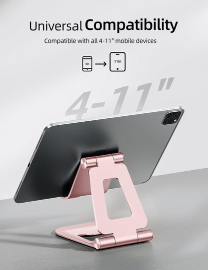 Nulaxy Aluminum Dual Foldable iPad Stand, Fully Adjustable Desktop Tablet Holder, Tablet Accessories for Office Kindle Compatible with Mobile Devices iPad Pro/Air/Mini, iPhone Pro/Max/Plus, Gray