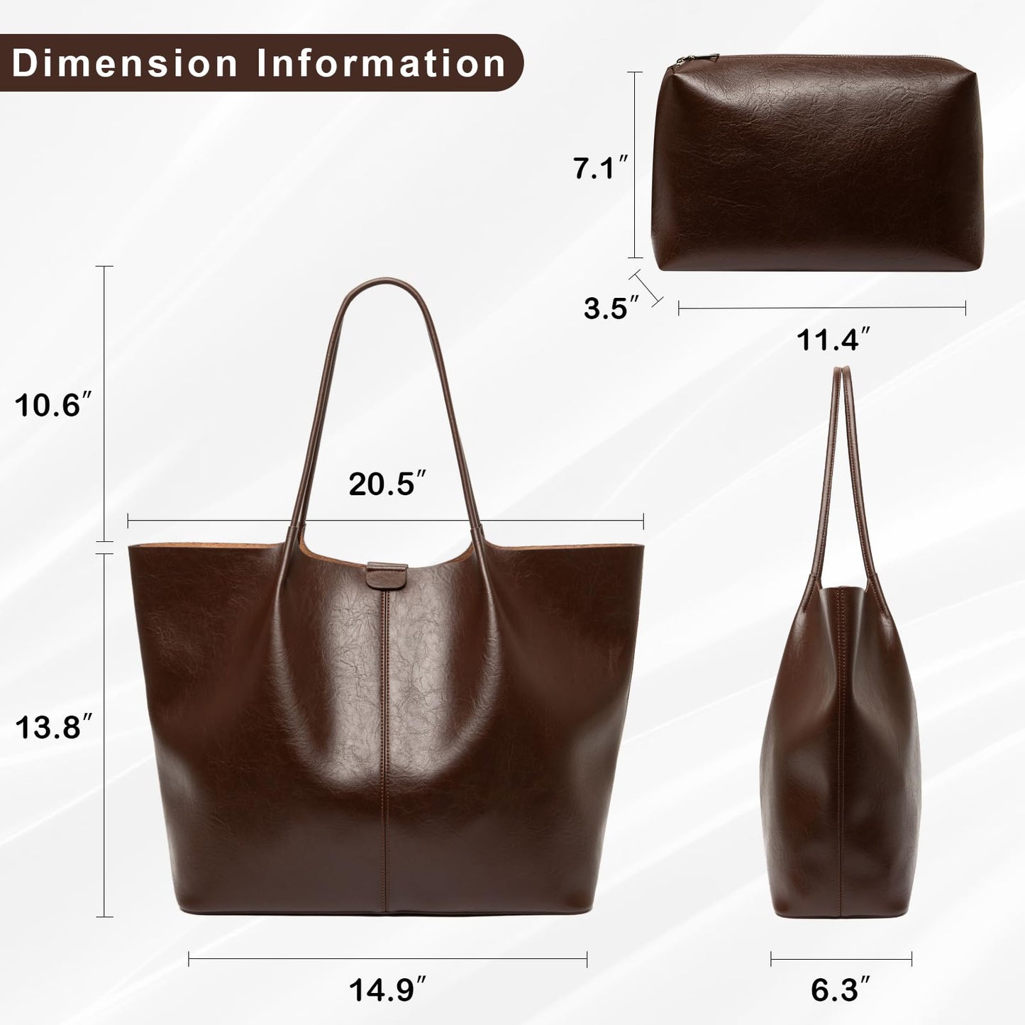 Tote Bag For Women Large Capacity Soft Leather Purse With Interior Pouch Multi-Use For Daily Commute Work Travel (Coffee-L)