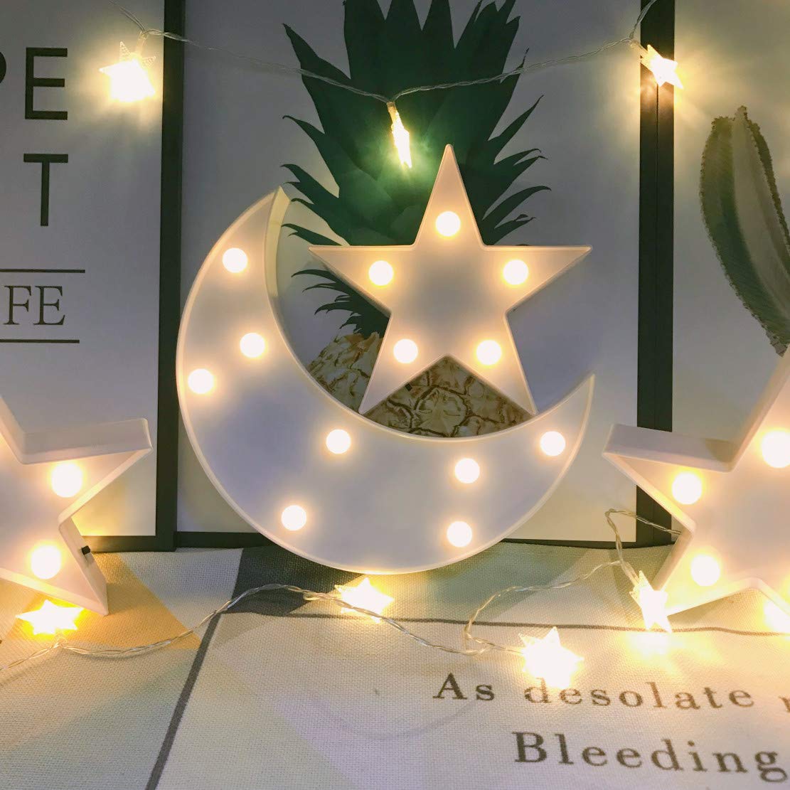 QiaoFei Decorative Moon-Star Night Light,Cute LED Nursery Night Lamp Gift-Marquee Moon-Star Sign for Birthday Party,Baby Shower,Kids Room, Living Room Decor(White)
