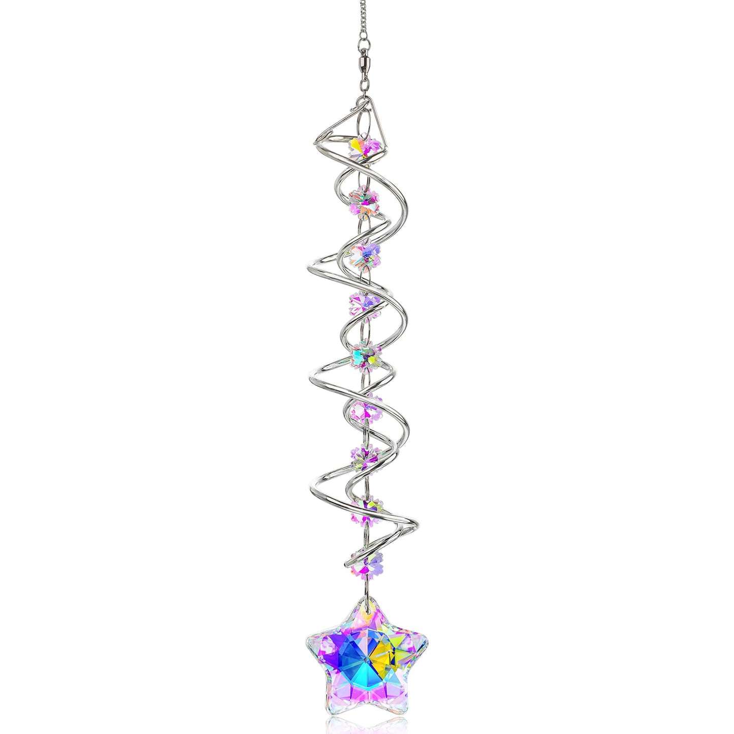 H&D HYALINE & DORA 21inch Crystal Suncatcher for Window Hanging Double-Spiral Design Gazing Ball Spiral Tail Wind Spinners Sun Catchers Rainbow Maker Indoor Outdoor Christmas Decoration