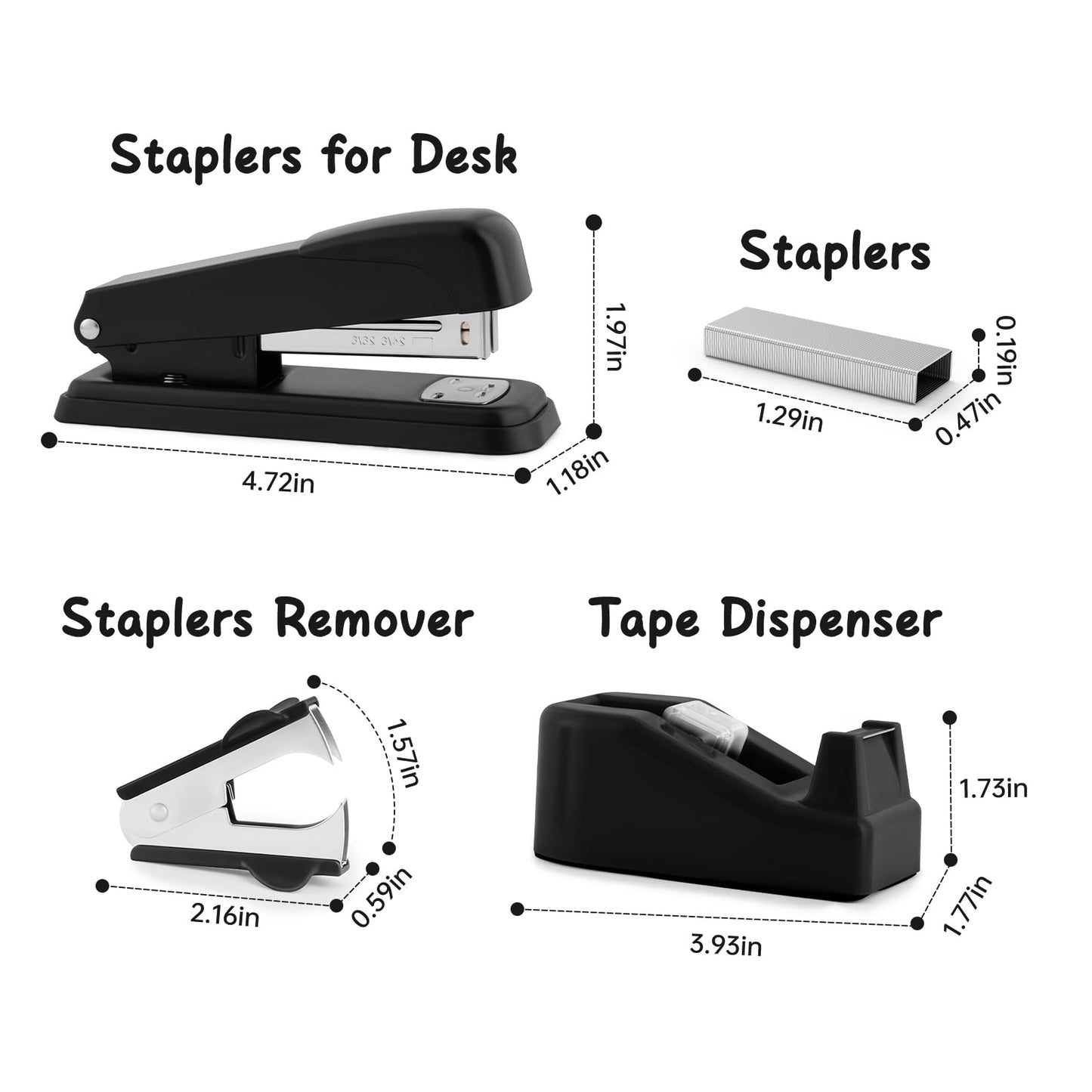 Black Office Supplies for Kids, Black Desk Accessories, Stapler and Tape Dispenser Set for Kids, Women, Office Gift for Women, Boss Lady, Office Lady, Coworkers, Office Clerks, School Kids