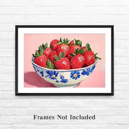 Yesad Strawberry Wall Art Print, Pink Kitchen Wall Décor Fruits Prints Canvas Wall Art Vintage Painting Pictures Modern Wall Décor for Living Room Dining Room Bedroom (Unframed,30”x20”, Strawberry)