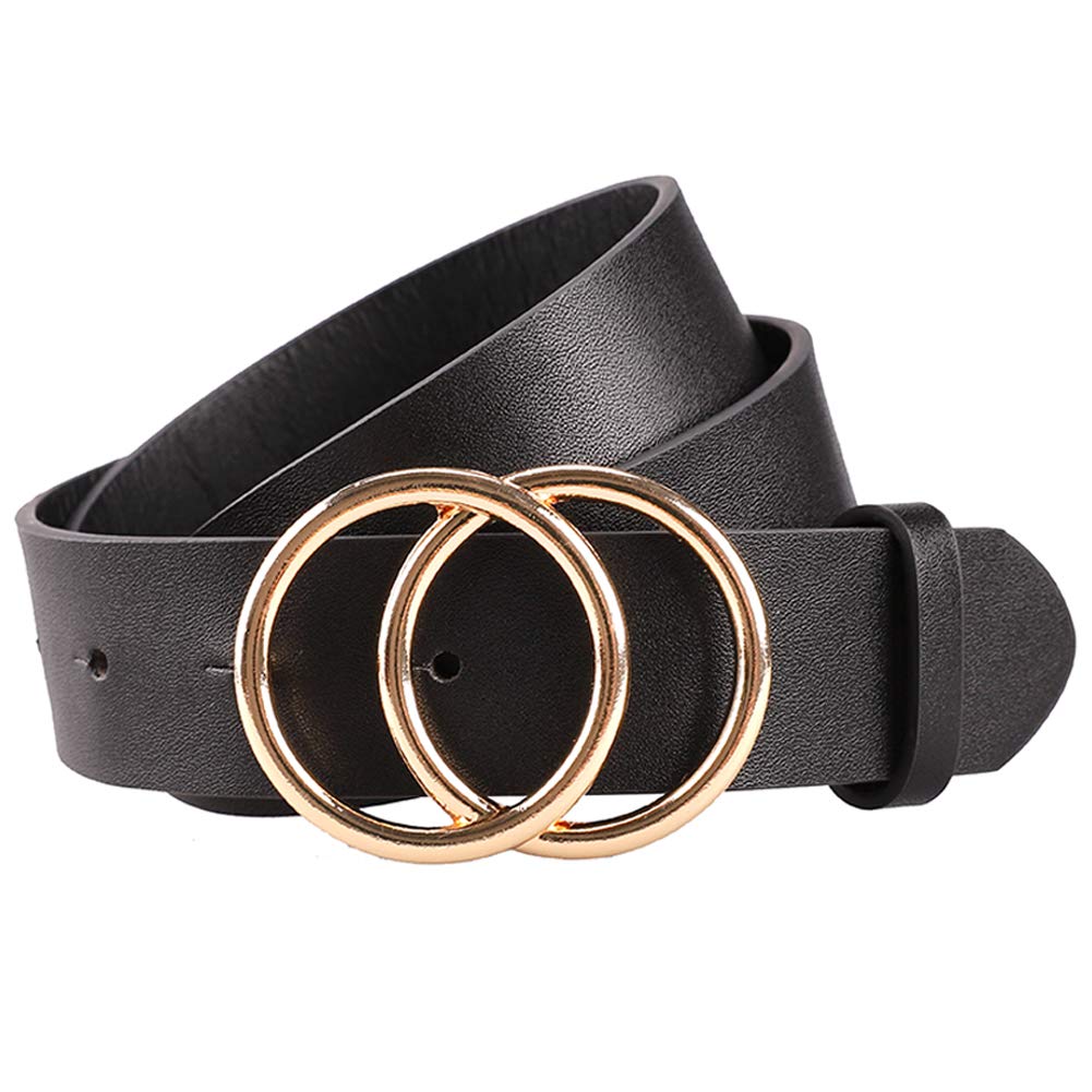 Earnda Women's Leather Belt Fashion Soft Faux Leather Waist Belts For Jeans Dress Black Large