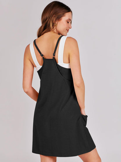 ANRABESS Women Athletic Dress Summer Tennis Workout Active Sports Mini Romper Dress Built in Shorts Travel Vacation Clothes Black X-Large