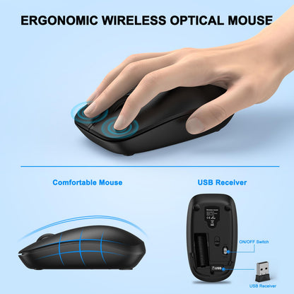 Wireless Keyboard and Mouse Combo, Full Size Silent Ergonomic Keyboard and Mouse, Long Battery Life, Optical Mouse, 2.4G Lag-Free Cordless Mice Keyboard for Computer, Mac, Laptop, PC, Windows