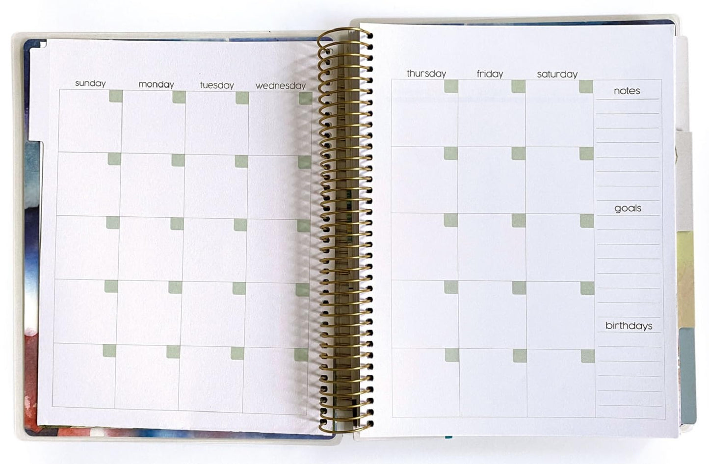 Paper House Productions 12 Month Undated 9.5" Planner with Month and Event Flag Stickers - Watercolor Flora