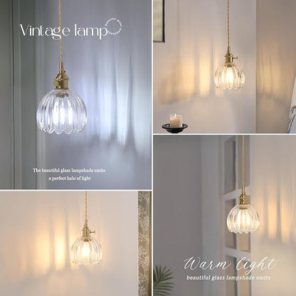 Vintage Wall Sconce Wall Lamp Clear Tulip Shade Pattern Glass Adjustable Chain Retro Gold Wall Mounted Light, Wall Lamp Fixtures Decor for Bedside Bedroom Indoor Doorway