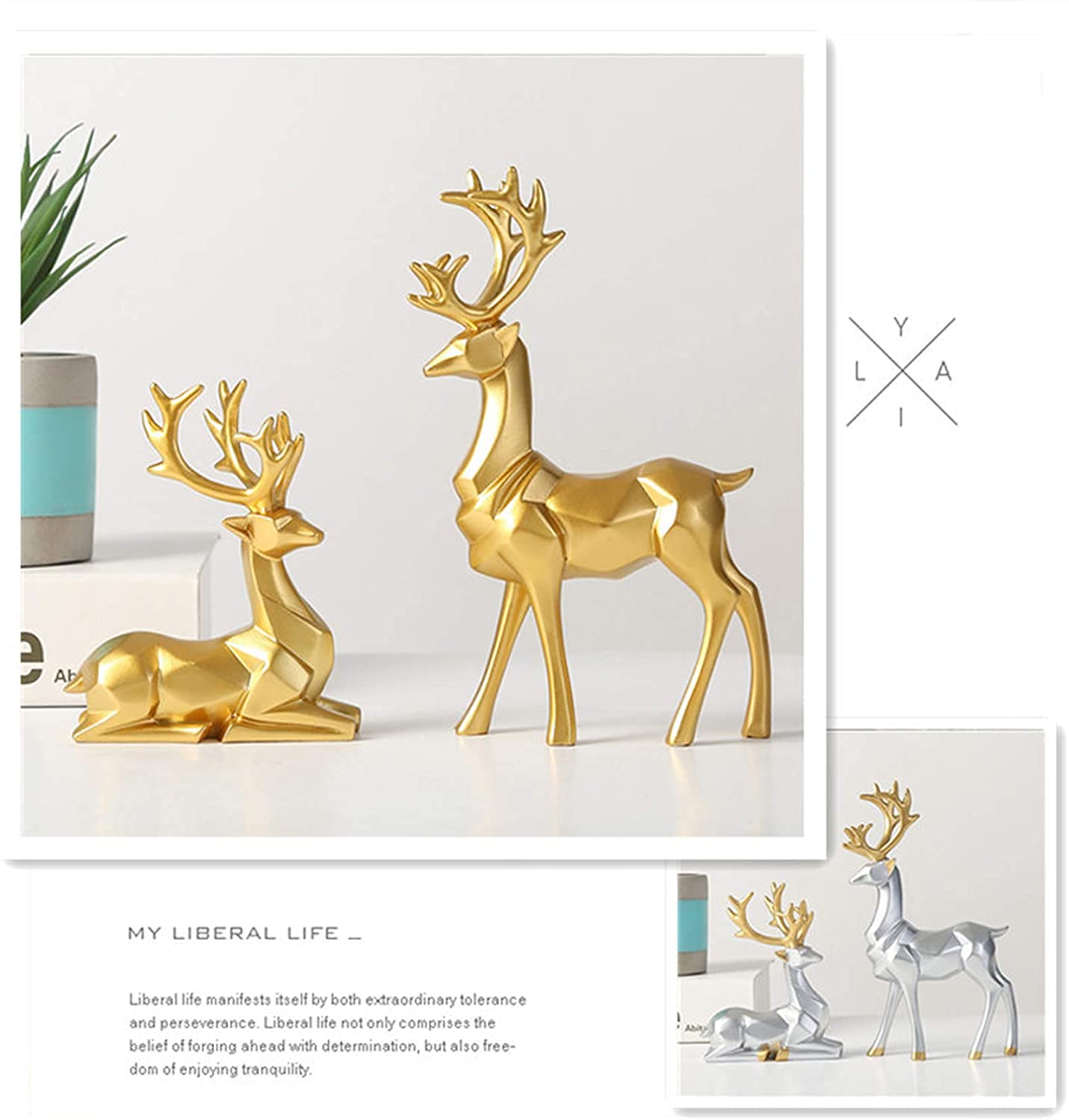 Nordic Style Origami Elk,Resin Sitting Standing Deer Statues, Creative Craft Reindeer Figurines，Ornaments Living Room TV Cabinet Wine Cabinet Gifts for Home Decoration One Pair (White)