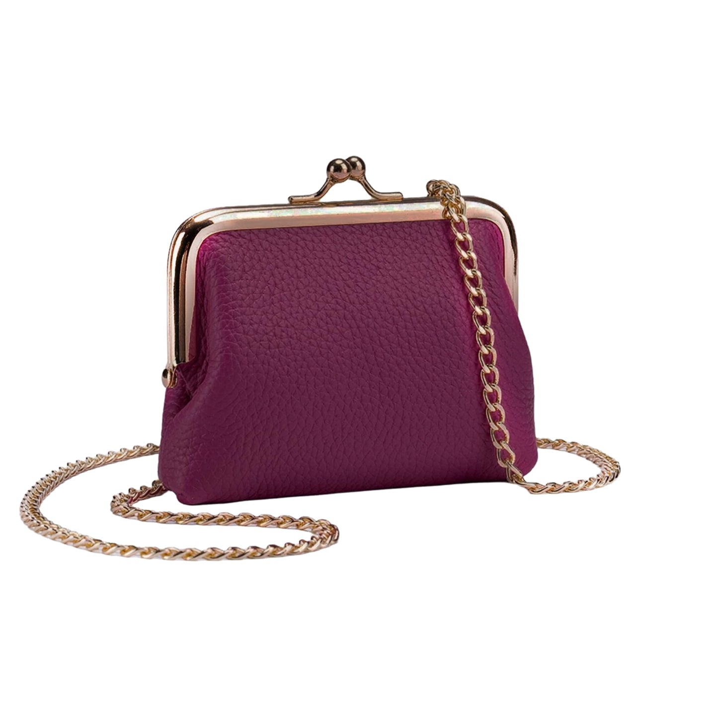 Cute Small Coin Purse & Credit Card Holder for Women Fashion Crossbody Chain Wallet Leather Coin Pouch Change Purse for Cash Key (Magenta)