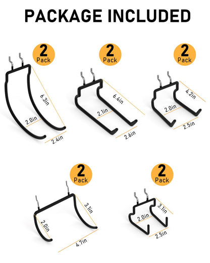 INCLY 10 Pack Heavy Duty Pegboard Hooks, 1/4" Pegboard Drill Holder Tool Utility Hooks, Peg Board Tool Hangers Accessories for Hanging Power Tools, Drill, Hammer, Workbench, Garage