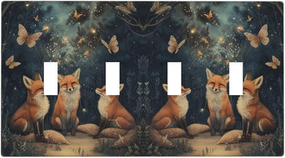 Decorative Art Light Switch Covers Foxes & Forest Quad Toggle 4 Gang Wall Plate Switch plate Electrical Faceplate for Home Decor