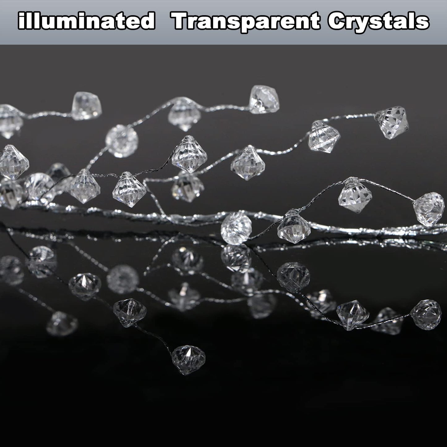 Jishi Christmas Garland 20 FT Crystal Diamond Ice Wire Clear Bead Garland for Christmas Tree Decorations Indoor Winter Wonderland Home Decor for Living Room Bedroom Fireplace Mantle Mantel, Wreath DIY