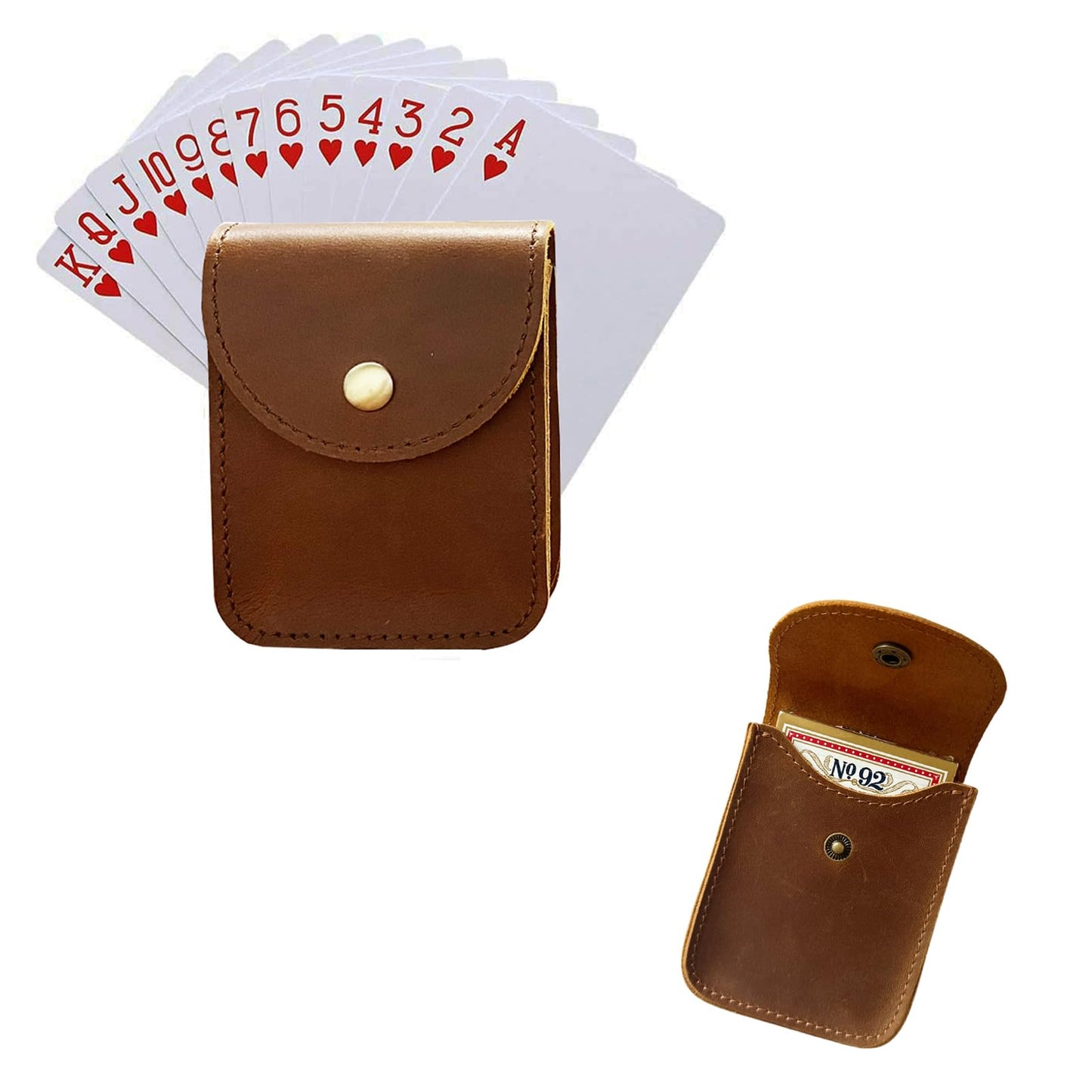 aolaso Genuine Leather Playing Card Case, Single Deck Playing Card Box，Leather Pouch Multipurpose with Belt Clip for Carrying Cards Small Tools Storage