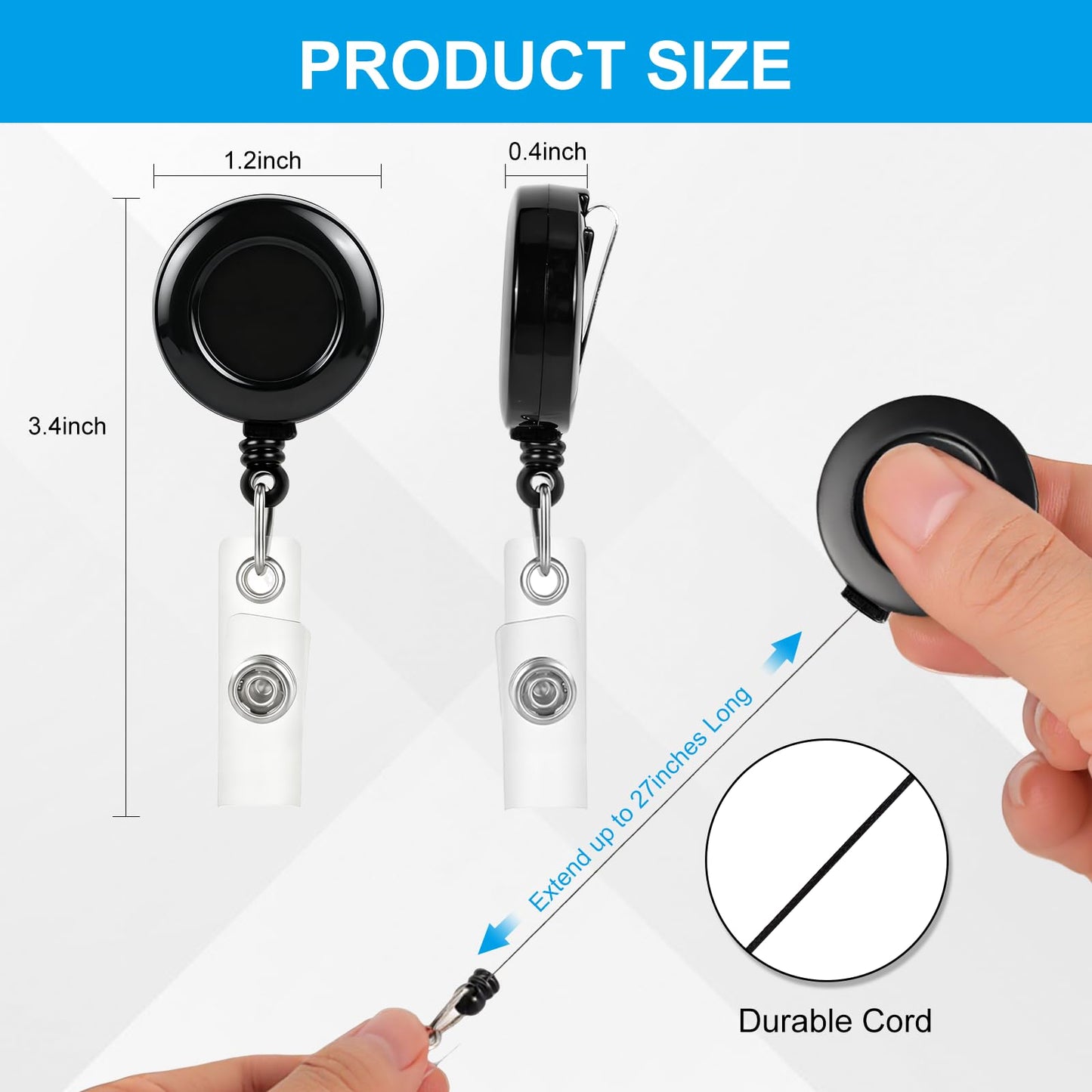 50 Pack ID Badge Holders with 50 Pack Retractable Badge Reel Clips, Clear Vertical ID Card Holder with Badge Reel, ID Badge Clip with Name Card Holder