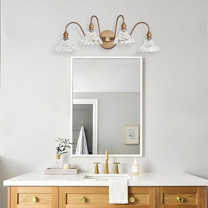 Vintage 4-Light Brass Bathroom Vanity Light Fixtures, Wall Sconces Vanity Lighting Fixture for Bedroom Bathroom Dressing Room Living Room