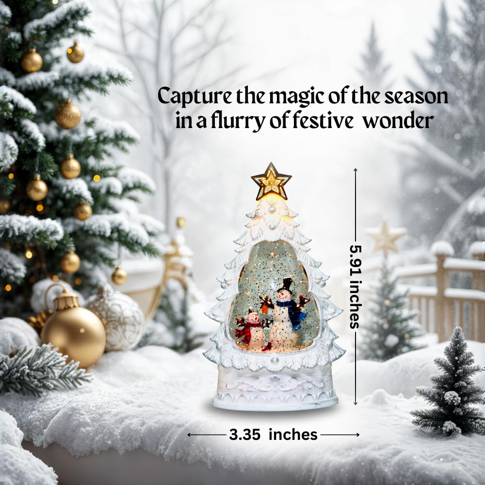 Snowman's Christmas Musical Snow Globe Lamp | Battery Operated and USB Powered LED Lighted Swirling Glitter Water Lantern for Tabletop Home & Christmas Decoration