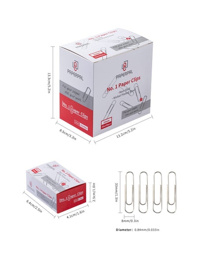 PAPERPAL Paperclips for Office School & Personal Use, #1 Nonskid Paper Clip (1-2/7"), 2000 Medium Paper Clips (20 Boxes of 100 Each), Silver