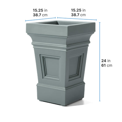 Step2 Atherton Square Planter, Large Planters for Outdoor Plants, Gardening and Flower Pot for Patio or Porch, Efficient Drainage, Durable Plastic, Sage Gray, 2-Pack