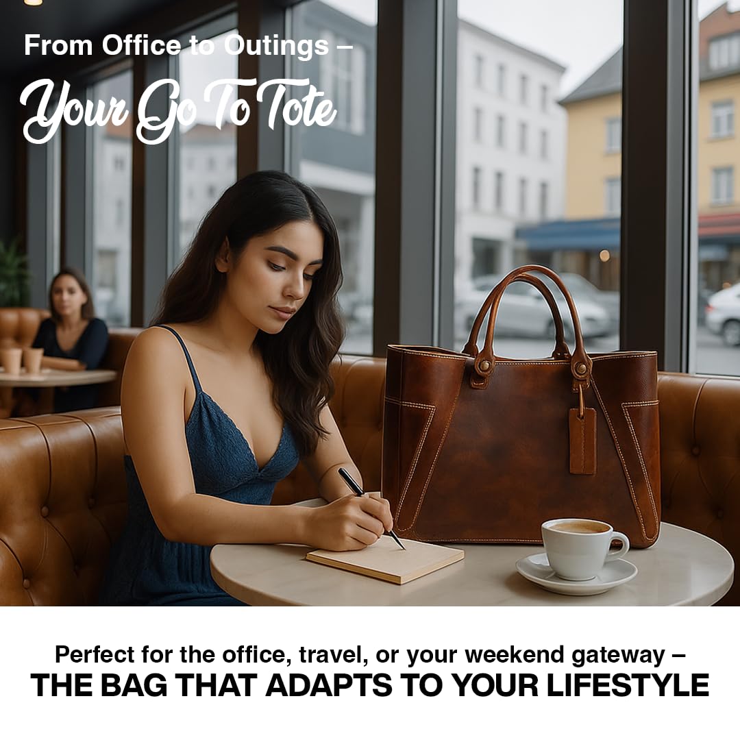 The Tannery Large Genuine Full Grain Leather Tote Bag for Women, Purse for Work Travel and Everyday Use, Stylish Durable Shoulder Handbag with Zipper Fits Laptop (Red Brown)