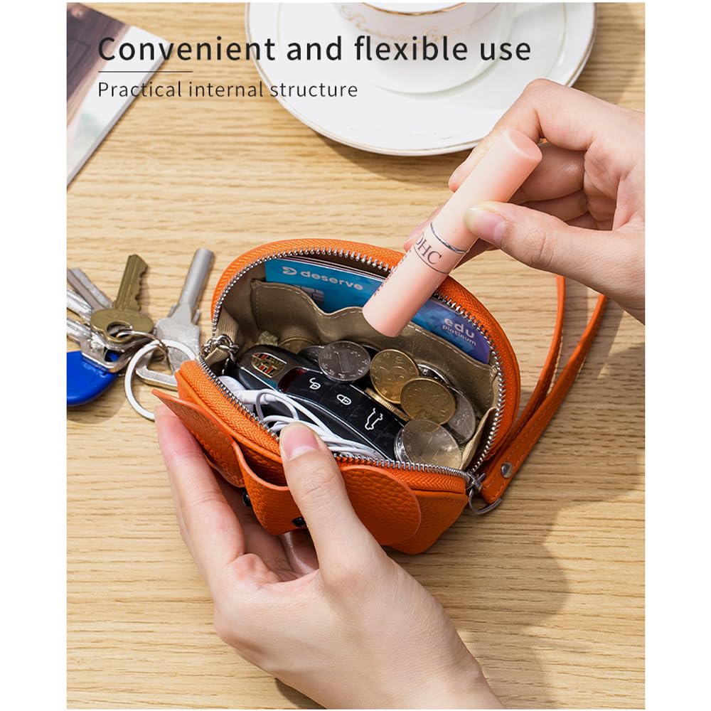 Cute Elephant Coin Purse, Small Leather Change Pouch Wallet for Women Cartoon Money Bag with Key Chain and Wrist Strap (Elephant Grey)